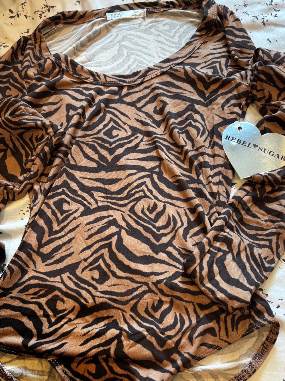 Rebel Sugar Brown and Black Zebra-Print Long Sleeve Top